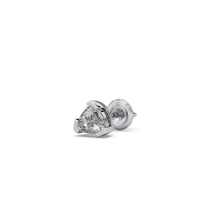 Half Bezel Set Smallitaire Trillion Cut Diamond Earring