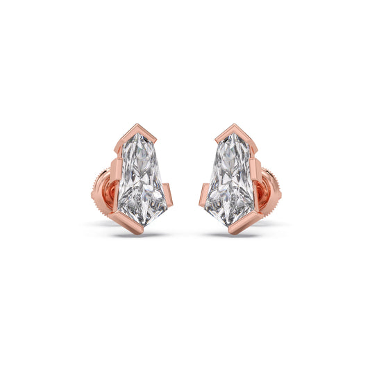 Half Bezel Set Pin Shape Solitaire Earring