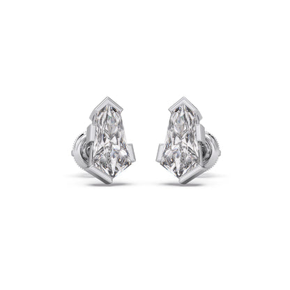Half Bezel Set Pin Shape Solitaire Earring