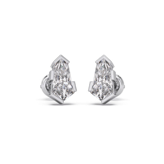 Half Bezel Set Pin Shape Solitaire Earring