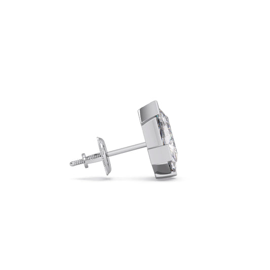 Half Bezel Set Pin Shape Solitaire Earring