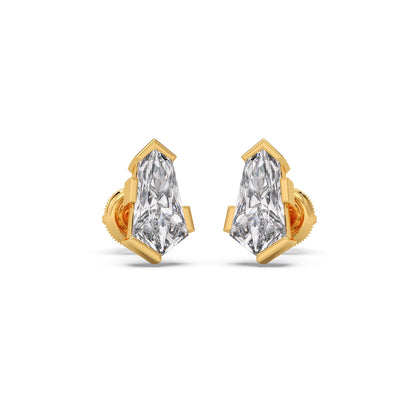 Half Bezel Set Pin Shape Solitaire Earring
