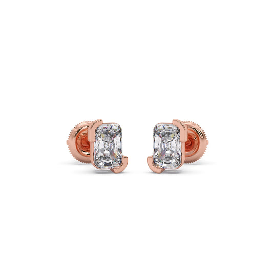 Half Bezel Set Smallitaire Frost Emerald Cut Earrings