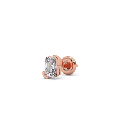 Half Bezel Set Smallitaire Frost Emerald Cut Earrings