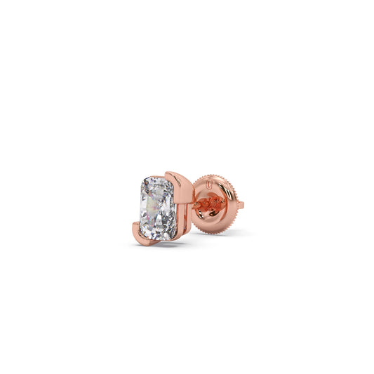 Half Bezel Set Smallitaire Frost Emerald Cut Earrings