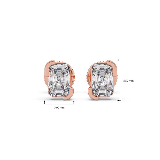 Half Bezel Set Smallitaire Frost Emerald Cut Earrings