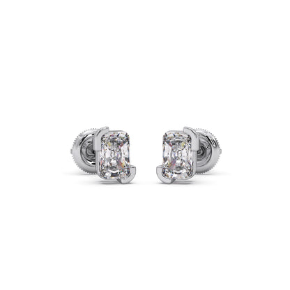 Half Bezel Set Smallitaire Frost Emerald Cut Earrings