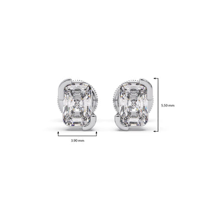 Half Bezel Set Smallitaire Frost Emerald Cut Earrings