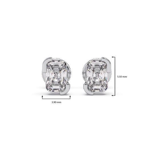 Half Bezel Set Smallitaire Frost Emerald Cut Earrings