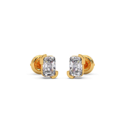Half Bezel Set Smallitaire Frost Emerald Cut Earrings
