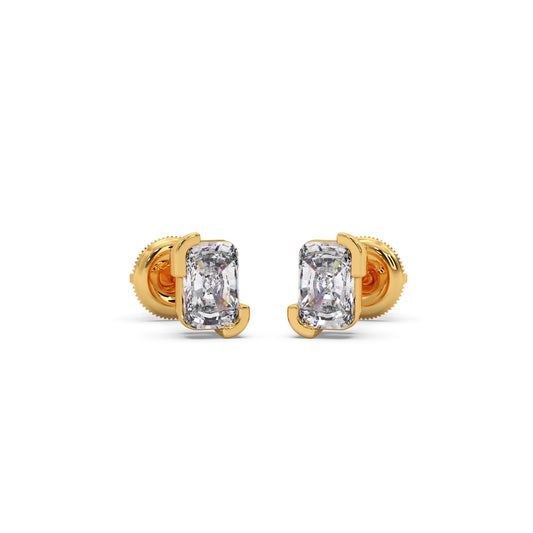 Half Bezel Set Smallitaire Frost Emerald Cut Earrings