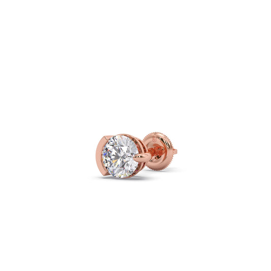 Half Bezel & Claw Prong Set Luminious Round Shape Solitaire Earring