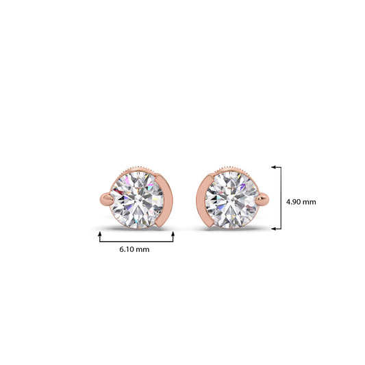 Half Bezel & Claw Prong Set Luminious Round Shape Solitaire Earring