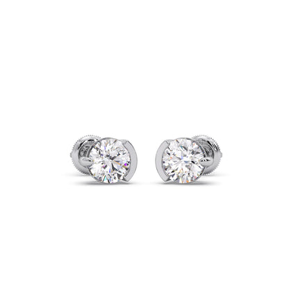 Half Bezel & Claw Prong Set Luminious Round Shape Solitaire Earring