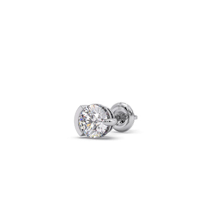 Half Bezel & Claw Prong Set Luminious Round Shape Solitaire Earring