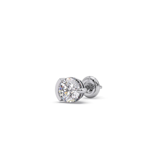 Half Bezel & Claw Prong Set Luminious Round Shape Solitaire Earring