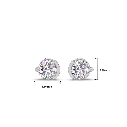 Half Bezel & Claw Prong Set Luminious Round Shape Solitaire Earring