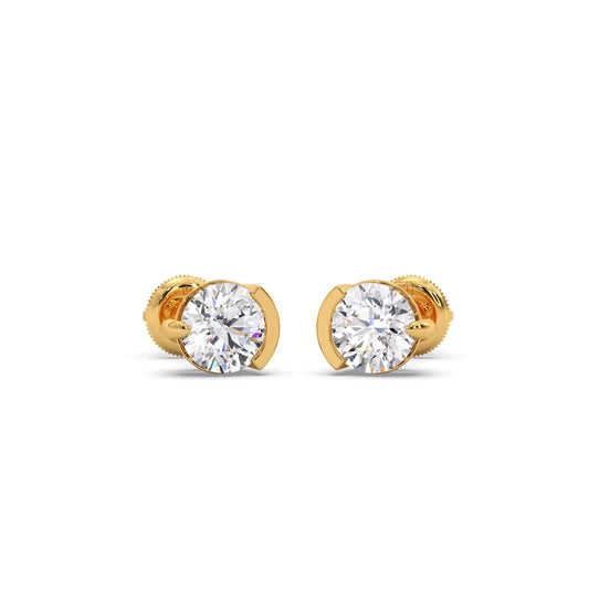Half Bezel & Claw Prong Set Luminious Round Shape Solitaire Earring