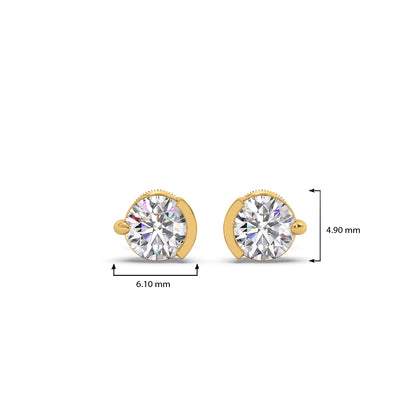 Half Bezel & Claw Prong Set Luminious Round Shape Solitaire Earring