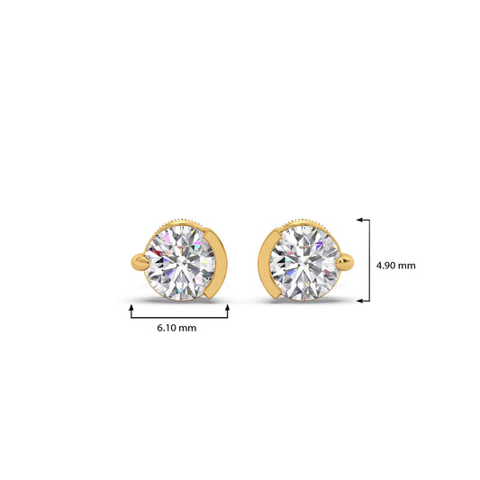 Half Bezel & Claw Prong Set Luminious Round Shape Solitaire Earring