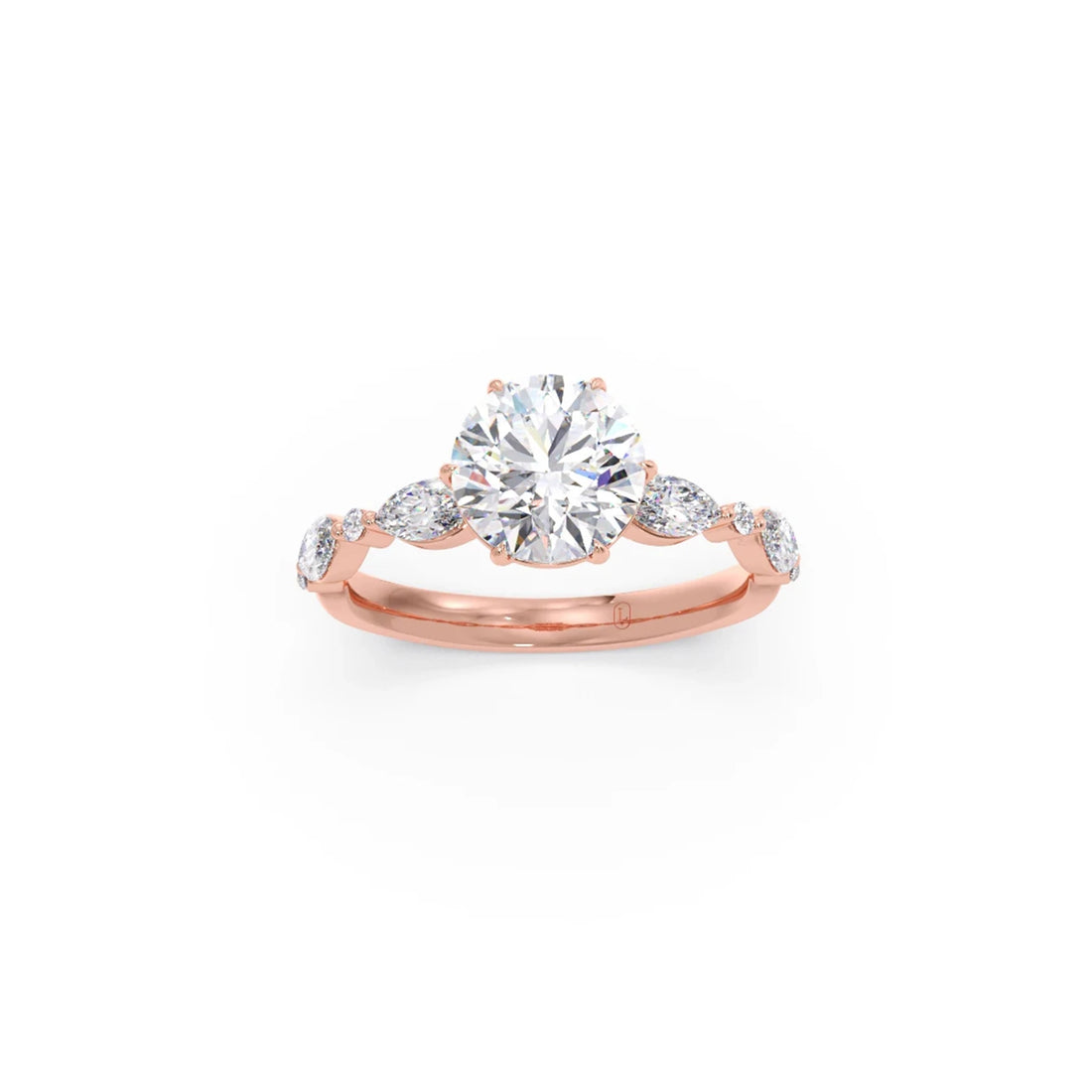 Round Cut with Side Diamonds Accent Engagement Ring
