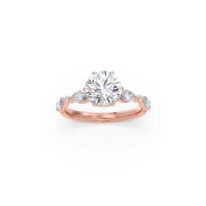 Round Cut with Side Diamonds Accent Engagement Ring