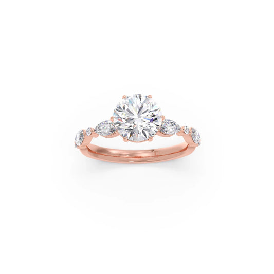 Round Cut with Side Diamonds Accent Engagement Ring