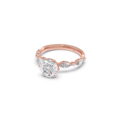 Round Cut with Side Diamonds Accent Engagement Ring