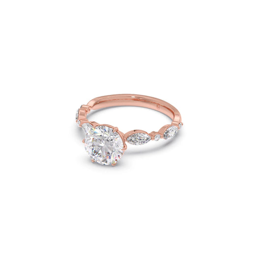Round Cut with Side Diamonds Accent Engagement Ring