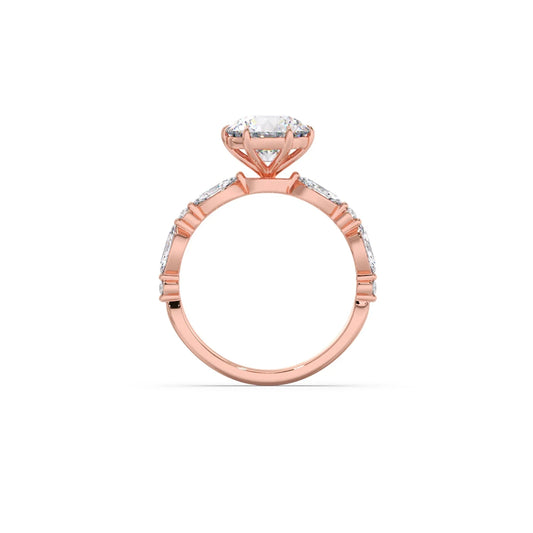 Round Cut with Side Diamonds Accent Engagement Ring