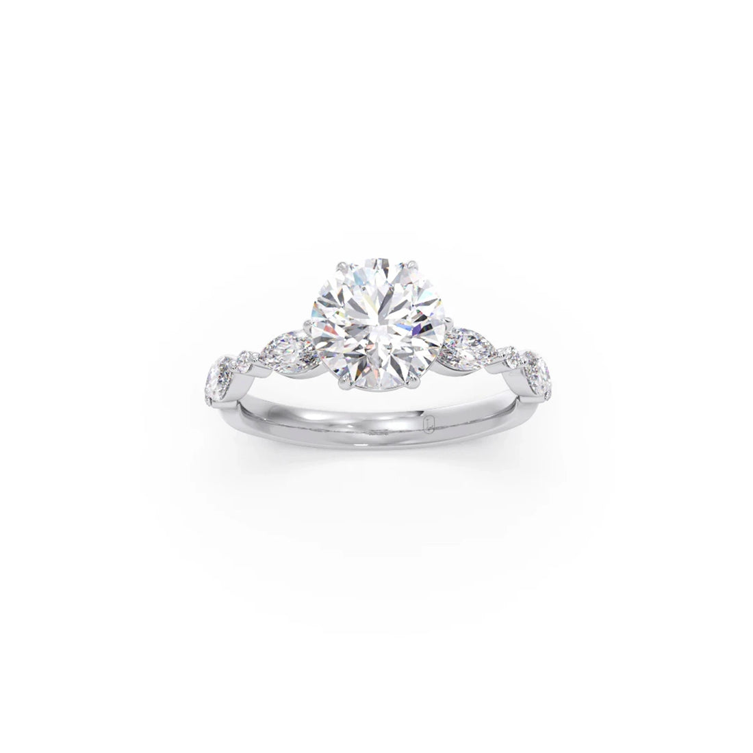 Round Cut with Side Diamonds Accent Engagement Ring