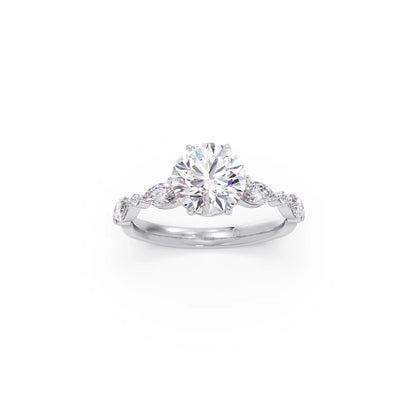 Round Cut with Side Diamonds Accent Engagement Ring