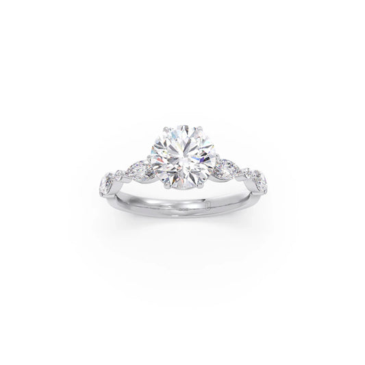 Round Cut with Side Diamonds Accent Engagement Ring