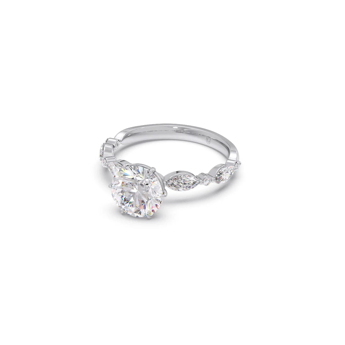 Round Cut with Side Diamonds Accent Engagement Ring