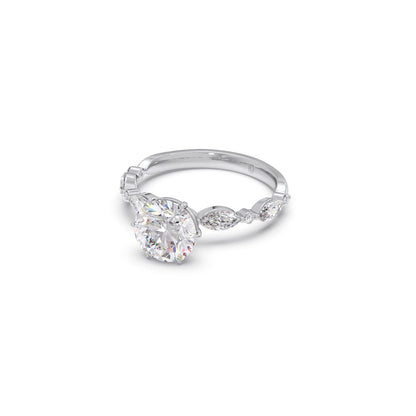 Round Cut with Side Diamonds Accent Engagement Ring
