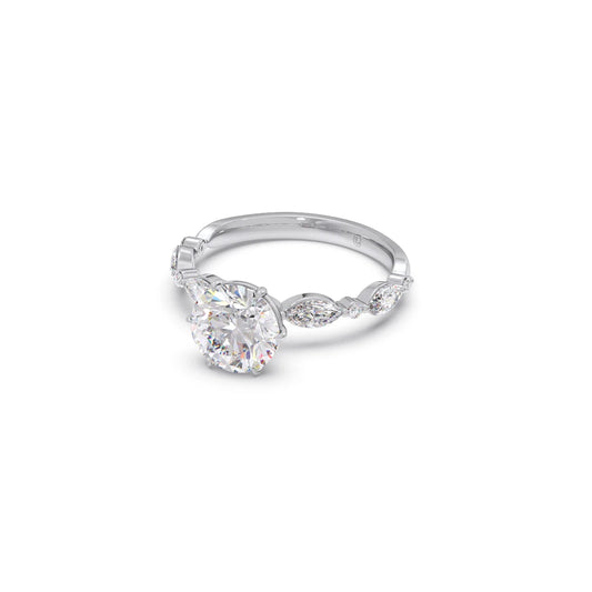 Round Cut with Side Diamonds Accent Engagement Ring