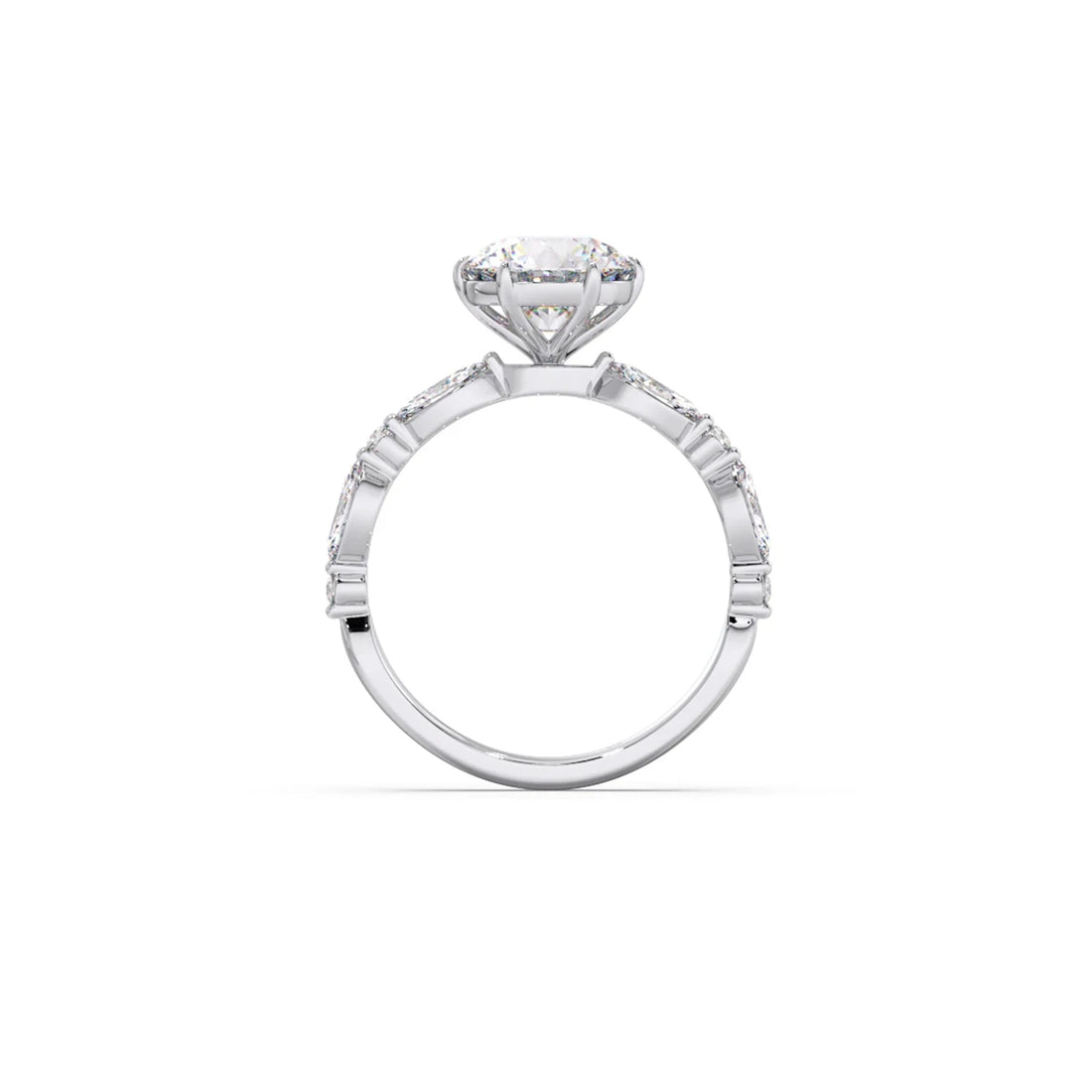 Round Cut with Side Diamonds Accent Engagement Ring