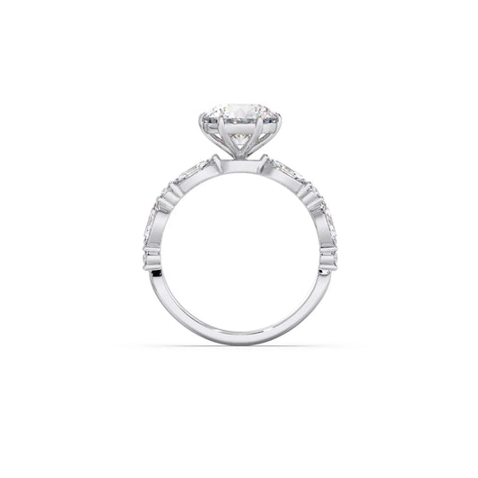 Round Cut with Side Diamonds Accent Engagement Ring