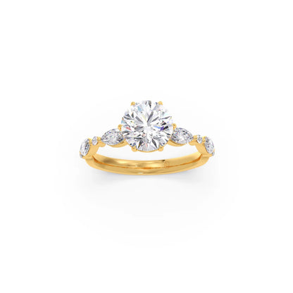 Round Cut with Side Diamonds Accent Engagement Ring