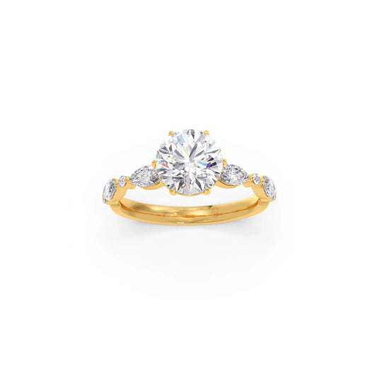 Round Cut with Side Diamonds Accent Engagement Ring