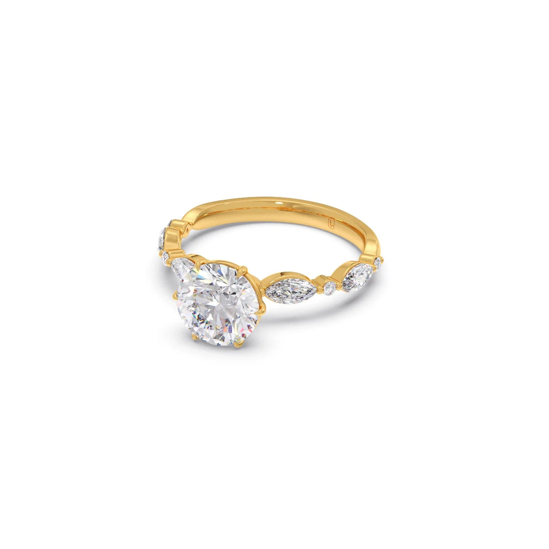 Round Cut with Side Diamonds Accent Engagement Ring