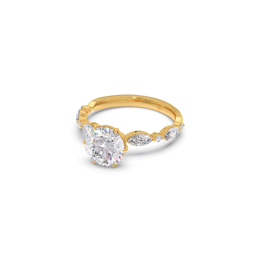 Round Cut with Side Diamonds Accent Engagement Ring