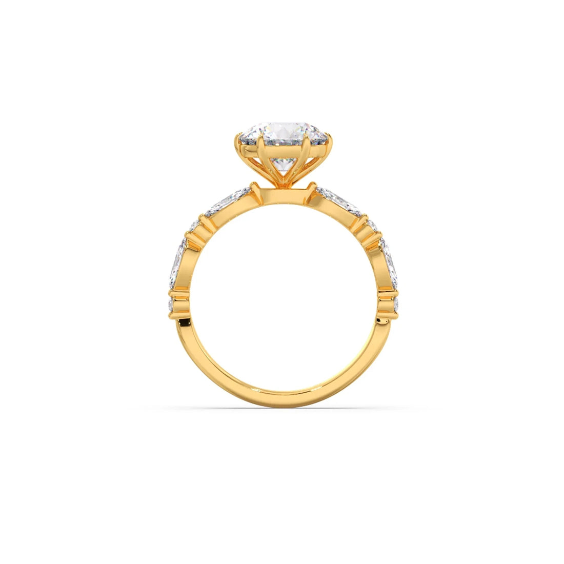 Round Cut with Side Diamonds Accent Engagement Ring