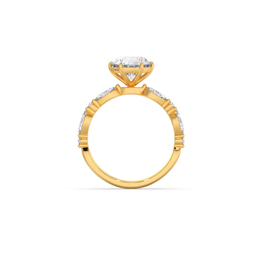 Round Cut with Side Diamonds Accent Engagement Ring