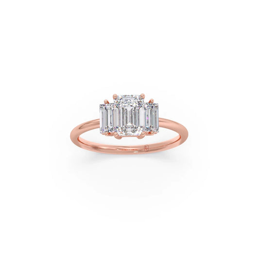 Emerald Cut with Side Baguette Three Stone Engagement Ring