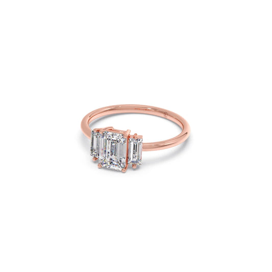 Emerald Cut with Side Baguette Three Stone Engagement Ring