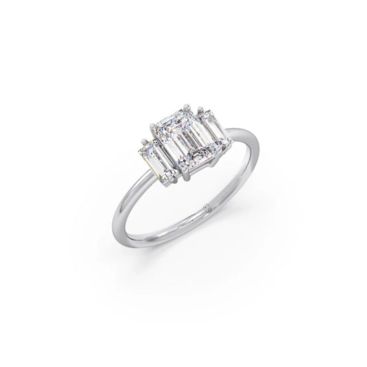 Emerald Cut with Side Baguette Three Stone Engagement Ring
