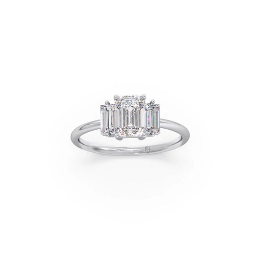 Emerald Cut with Side Baguette Three Stone Engagement Ring