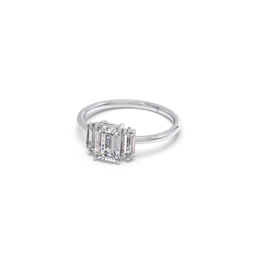 Emerald Cut with Side Baguette Three Stone Engagement Ring