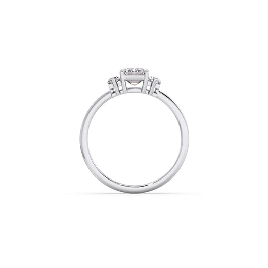 Emerald Cut with Side Baguette Three Stone Engagement Ring